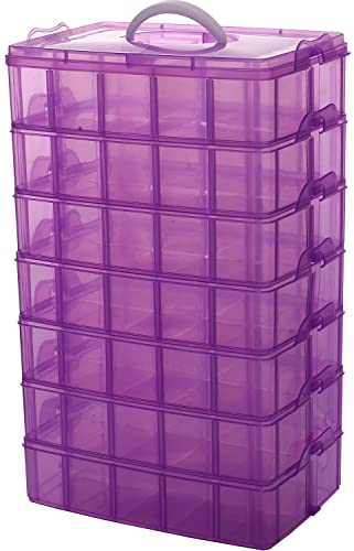 Sooyee 7 Layers Stackable Storage Container, 70 Adjustable Compartments Stackable Storage Container for Kids Toys, Art Crafts, Jewelry, Supplies, Mini Case & Letter Sticker Included,Clear,Purple - color: Purple, size: 7 Tier