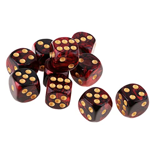 10PCS Polyhedral Dice D6 Dice 16mm Acrylic Dice Game Dice for RPG MTG DND Table Games (Red Black) - color: Red Black