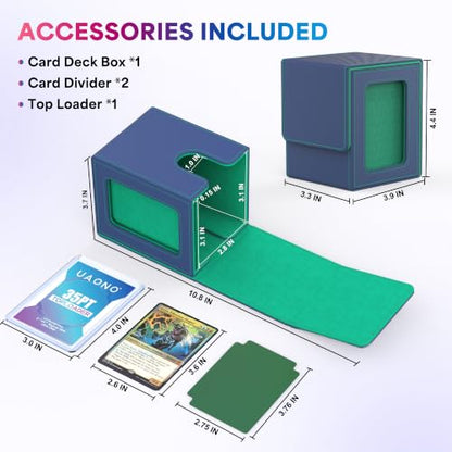 UAONO Card Deck Box for MTG Commander, Fits 100 Double-Sleeved Cards | Independent Commander Display, Magnetic Deck Case for Magic the Gathering TCG, 2 Dividers & 1 Top Loader (Blue/Green) - color: A-Blue&Green