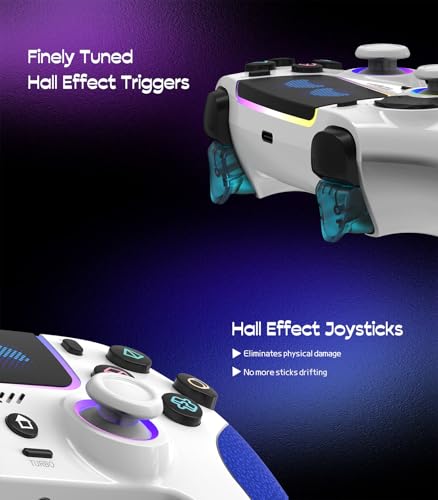 RGB Wireless Controller for PS5,with Hall-Effect Joysticks/Dual Vibration/ Turbo & Macro ,Programmable,3.5Mm Audio Jack, 6-Axis Motion Control Gamepad with Speaker, PS5 Pro/iOS/Android/PC/MAC/Steam Deck - color: Blue