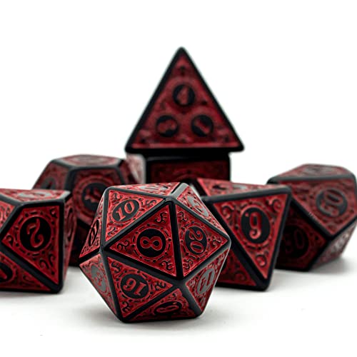DND Dice Set-D&D Polyhedral Dice (7 Pcs) with Leather Dice Bag for Dungeons and Dragons Role Playing Dice Games RPGs (Red with Black Edge) - color: Dice- Red With Black Edge