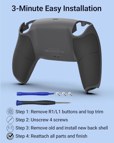 CHARM FOCUS Back Shell Grip Cover Compatible with PS5 Controller, Soft Rubber Overmold and Anti-Slip Diamond Texture, Seamless-Fit Replacement for PS5 Controller Shell, Gray - color: Gray
