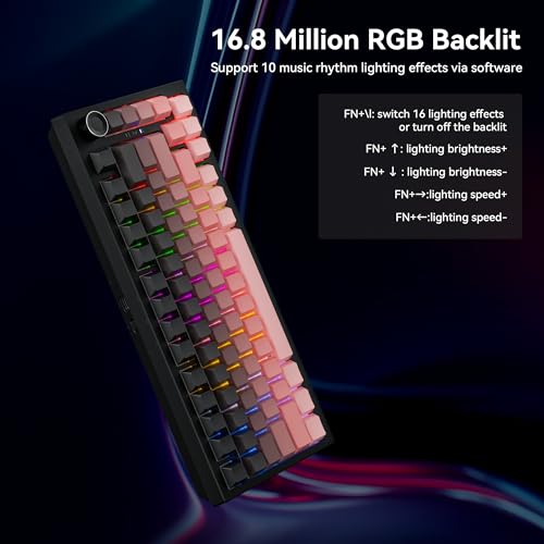 Gurjot Wireless Mechanical Keyboard,75% Hot Swappable Keyboard with Knob,8000mAH Battery RGB Backlit,Side Printed PBT Keycaps,2.4GHz/USB-C/BT5.0 Mechanical Gaming Keyboards, Black&Pink - color: Pink Black