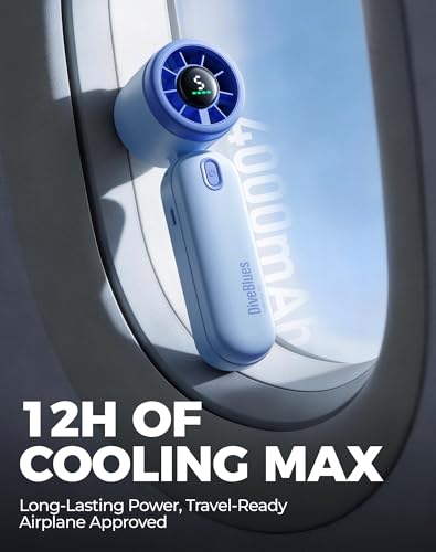 Diveblues Mini Handheld Fan, 30ft/s Portable Turbo Fan [12H Max Cooling], 4000mAh Personal Fan with LED Display, 3-in-1 Hand Held/Neck/Desk Fan for Travel, Cruise, Disney Essentials - color: Glacier Blue