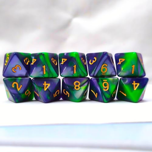 10 PCS D8 8 Sided Dice Set, Polyhedral Number Game Dice for DND RPG MTG Board Game Party Tabletop Accessories (Green + Purple) - color: Green + Purple