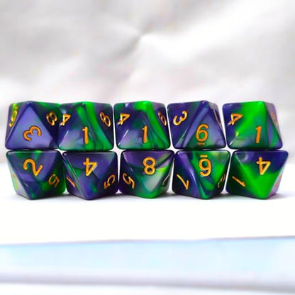 10 PCS D8 8 Sided Dice Set, Polyhedral Number Game Dice for DND RPG MTG Board Game Party Tabletop Accessories (Green + Purple) - color: Green + Purple