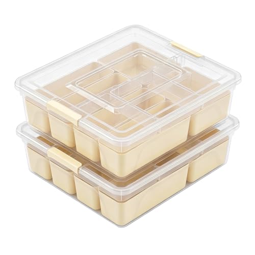 novelinks 2 Pack 10 QT Plastic Storage Box with 6 Removable Compartments, Desk Organizer Craft Organizers and Storage, Clear Storage Container for Organizing Bead, Sewing Supplies (Style3) - color: 2 Pack 10 QT-Style3