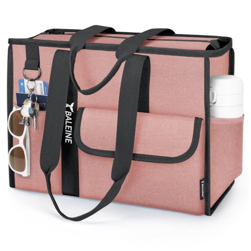 BALEINE Large Utility Tote Bag with Reinforced Bottom, Multi Pockets Foldable Tote Bag for Nurse, Travel, Work - color: Pink, size: Large