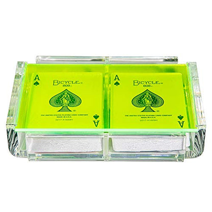 Modern Elegant Playing Card Deck Holder Tray with 2 Decks of Playing Cards in Unique Stylish Deluxe Acrylic Box with Color lid (Neon Green) - color: Neon Green