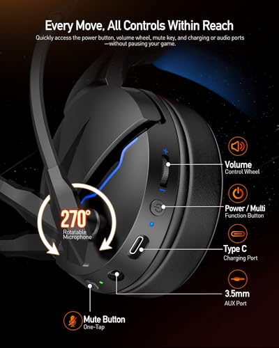 Acer 2.4GHz Flex Wireless Gaming Headset | Non-Stop 100H Battery | Dynamic 50mm Drivers | Clear Voice Mic | Bluetooth5.3, 3.5mm | Gaming Headphones for PC, PS4, PS5 - color: Blue