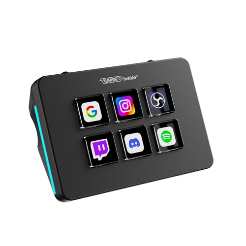 Mini Stream Controller Deck, Gaming Streaming Macro Pad Keypad, Shortcut Keyboard with 6 Programmable LCD Keys, Customizable Icons & RGB Light, USB Soundboard for Video Editing, OBS, PC, Mac - color: Black