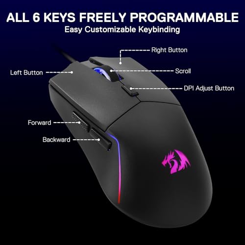 Redragon M730 Wired RGB Gaming Mouse 10K DPI Lightweight Remapping Keys | Stable Lag-Free Connection, Redefine Keybinding Macro, Vibing Backlight, Ergonomic Grip Body Comfort - size: Wired
