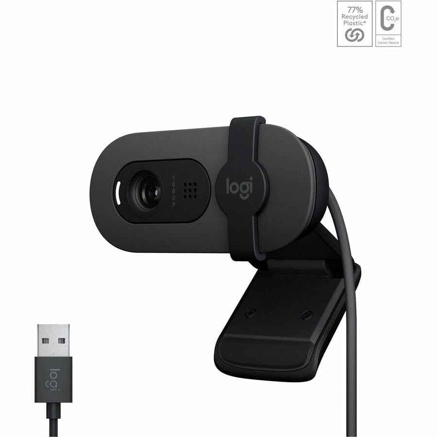 Logitech 960001580 Brio 100 1080p Full HD Webcam (Graphite) (Renewed) | Full HD
