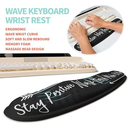 2-in-1 Ergonomic Set, Wave Rise Keyboard Wrist Rest and Massage Bulge Slope Mouse Pad Wrist Support, Cushion Memory Foam Integrated to Relieve Wrist Pain, Stay Positive - color: Stay Positive