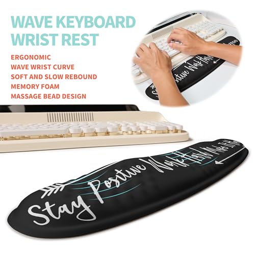 2-in-1 Ergonomic Set, Wave Rise Keyboard Wrist Rest and Massage Bulge Slope Mouse Pad Wrist Support, Cushion Memory Foam Integrated to Relieve Wrist Pain, Stay Positive - color: Stay Positive