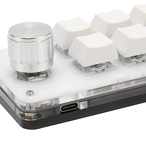 Zyyini Programmable Keyboard, 6 Key One Handed Mechanical Keyboard with Knob,Poortable Multifunctional Mechanical Gaming Keypad for Gaming Office (White) - color: White