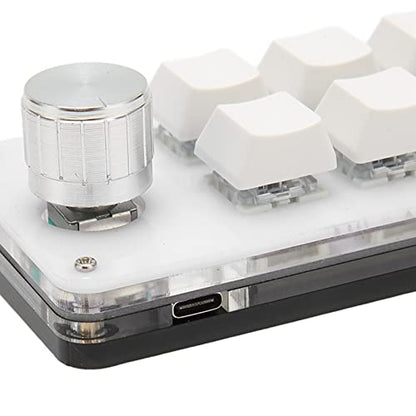 Zyyini Programmable Keyboard, 6 Key One Handed Mechanical Keyboard with Knob,Poortable Multifunctional Mechanical Gaming Keypad for Gaming Office (White) - color: White