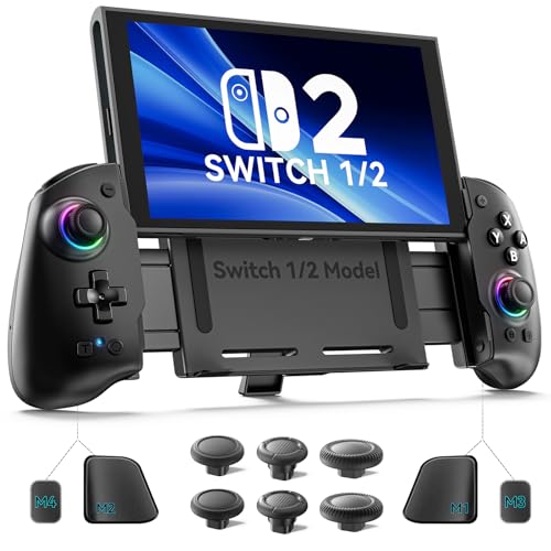 OIVO VGA DESIGN Switch Controller Handheld for 1/2/OLED, Ergonomic Grip Stretch Joypad for SW Console, Wireless Controller with TMR Joysticks, RGB Lighting, Turbo, 4 Macros & Card Slot - color: Black