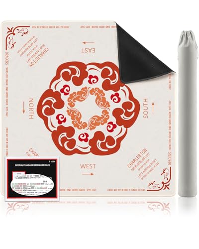 Mahjong Mat for Table, 32.4×32.4 Non-Slip Rubber Mahjong Mats with Mahjong Card 2026, Neoprene Mah Jong Mat with Carrying Bag for Poker, Board Games, Dominoes,Cards & Tile Games - color: Red Cloud
