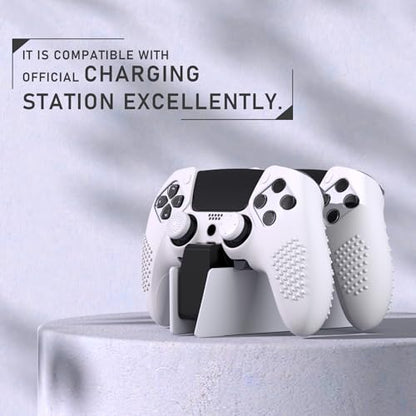 PlayVital 3D Studded Edition Anti-Slip Silicone Cover Case for ps5 Edge Controller, Soft Rubber Protector Skin for ps5 Edge Wireless Controller with 6 Thumb Grip Caps - White - color: White