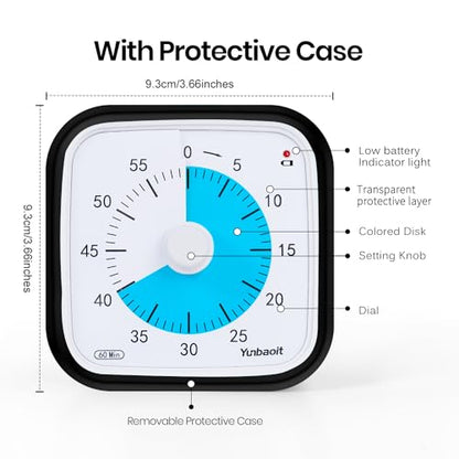 Visual Timer, Silent 60-min Countdown Timer for Kids, Black Blue | Protective Case, Time Management Tool, Mute and Ringing Alarm Available, Low Power Reminder, for Study,Game,Work,Fitness etc - color: Black Blue