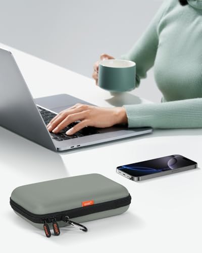Gray-Green Hard Shell Carrying Case for External Hard Drive,Travel Case | Hard Disk, Power Bank, Charger, Cable, Cell Phone, Electronic Accessories, Larger Capacity Storage Pouch ,Shockproof - color: Gray-Green
