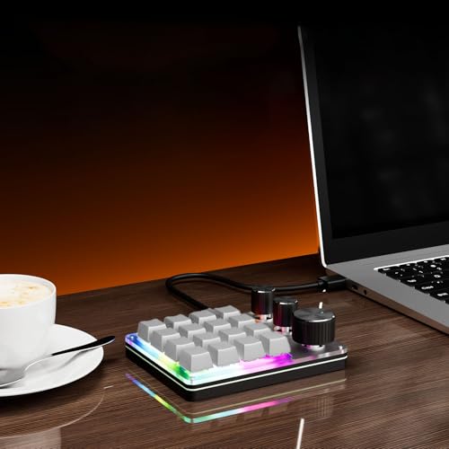 Tangxi Mini Macro Mechanical Gaming Keyboard, 16 Keys Wired Programmable Keypad with 3 Knobs, One Handed Custom Keyboard with LED Light, Red Switch, for Wins & OS X (White) - color: White