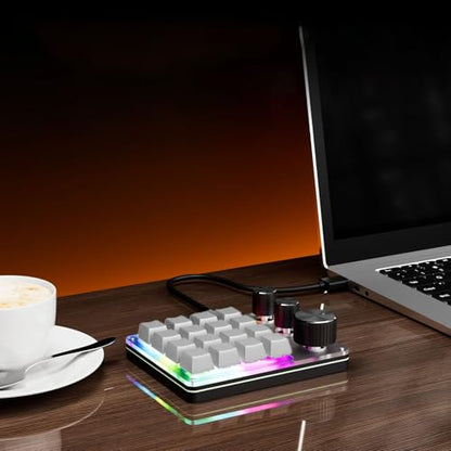 Tangxi Mini Macro Mechanical Gaming Keyboard, 16 Keys Wired Programmable Keypad with 3 Knobs, One Handed Custom Keyboard with LED Light, Red Switch, for Wins & OS X (White) - color: White