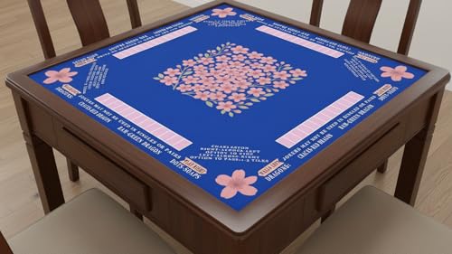 American Mahjong Mat with Rules Printed (33x33, 2.5mm Thick, Cherry Blossom Blue) Mahjong Mat for Table w/Bag, Crease-Proof Waterproof Non-Slip, Soft Mahjong Table Mat, Noise Reduction - color: Cherry Blossom Blue Mat