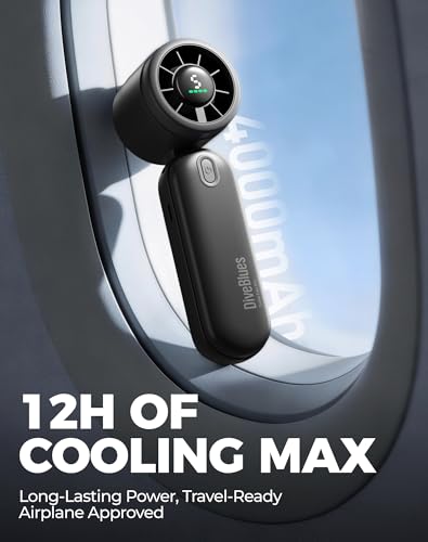 Diveblues Mini Handheld Fan, 30ft/s Portable Turbo Fan [12H Max Cooling], 4000mAh Personal Fan with LED Display, 3-in-1 Hand Held/Neck/Desk Fan for Travel, Cruise, Disney Essentials - color: Midnight Black