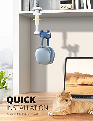 Lamicall Headphone Stand, Headset Holder - [2025 Upgarded] 360° Rotating Headphone Hanger, Earphone Holder Hook Mount Clamp Under Desk for Airpods Max, Sennheiser, More, White