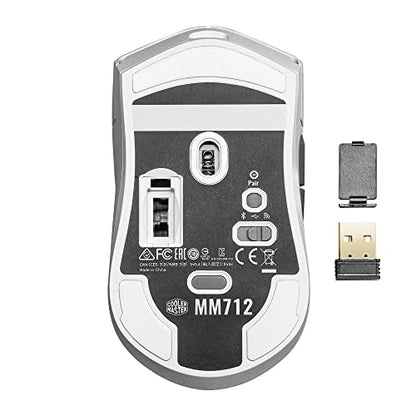 Cooler Master MM712 Wireless Gaming Mouse White with Adjustable 19,000 DPI, 2.4GHz and Bluetooth, Ultraweave Cable, PTFE Feet, RGB Lighting and MasterPlus+ Software - style: MM712 Wireless White