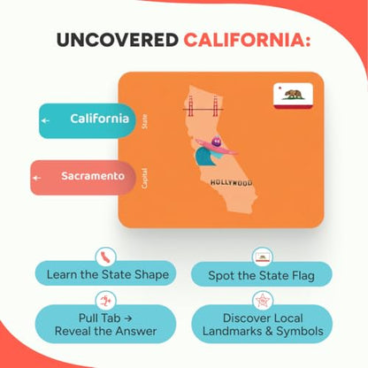 Kidrox Flashcards: Learn the 50 U.S. States – Pull-Tab Geography Game for Kids Ages 6+ | State Maps, Flags & Capitals | Includes U.S. Map Poster - style: Learn The US States