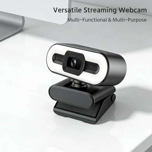 2K Webcam for PC with Microphone & Noise Cancellation, 1200P HD, Auto Focus, 120° Wide Angle, 3-Level Beauty Fill Light, Plug & Play USB Camera for Streaming, Conferencing, Calling (Black)