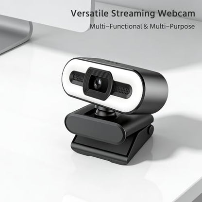 2K Webcam for PC with Microphone & Noise Cancellation, 1200P HD, Auto Focus, 120° Wide Angle, 3-Level Beauty Fill Light, Plug & Play USB Camera for Streaming, Conferencing, Calling (Black)