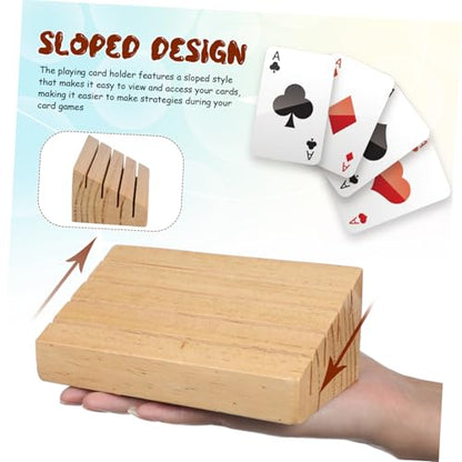 Toddmomy Wooden Playing Card Holder Stand Slotted Design with Non Slip Base Accommodates Multiple Card Games for Tabletop Gaming and Strategy Play