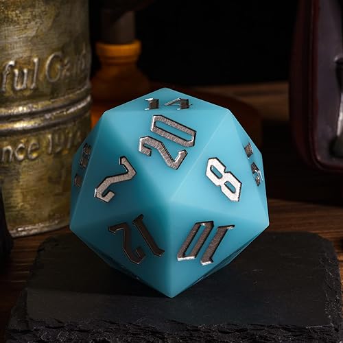 55mm Silicone D20 DND Dice, Large D20 Single 20 Sided Dice | Glow-in-the-Dark D20 Giant Dice with Gift Box for Dungeons and Dragons RPG Bar Pub Club Party Games (Sky Blue/Sliver) - color: Sky Blue/Sliver
