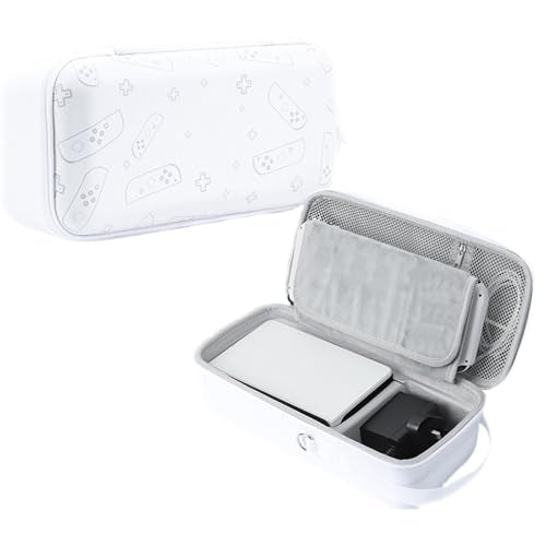 QUBAMG Switch OLED Carrying Case Compatible with Nintendo Switch & Lite, Portable Travel Hard Shell Protective Carry Case with Stand and 10 Game Slots - Fit for Dock, Pro Controller, Joy-Con, Adapter - color: White 2