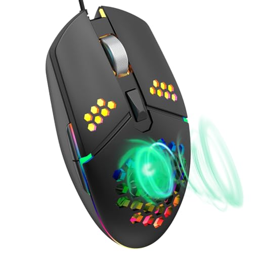 Newly Wired Gaming Mouse with Fan, Cooling Fan Honeycomb PC Mouse RGB Led Gaming Mouse for Laptop, Silent Click & 4 DPI Levels - No Sweaty Palm
