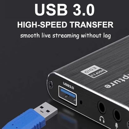 4K HDMI Video Capture Card with Microphone Full HD 1080P 60FPS | USB 3.0 Gaming Capture Device, Compatible with Switch/Xbox/PS4/PS5/PC/OBS