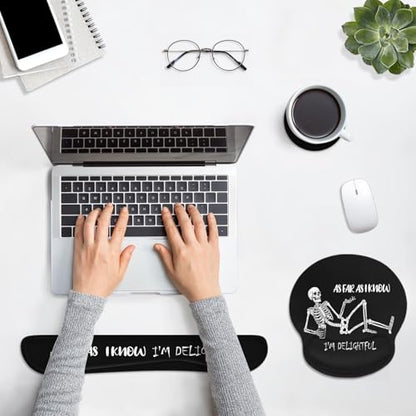 Ergonomic Mouse Pad Set with Wrist Rest, Black Skull Skeleton | Non-Slip Rubber Base Wrist Cushion Support and Coasters Mousepad with Wrist Support for Computer Keyboard - color: Skull Skeleton Black