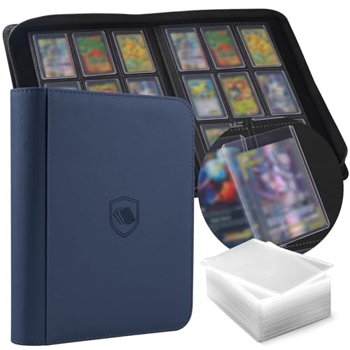 Toploader Binder, Holds 360 Toploaders, 100 Toploaders INCLUDED, 9-Pocket PU Cover Top Loader Binder for 3" x 4" Rigid Toploader, Ringless Double-Sided Toploader Card Binder for TCG, Sport Cards - color: Blue, size: 9 Pocket