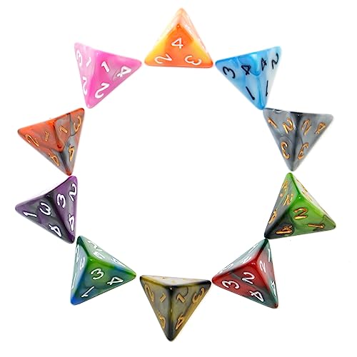 SmartDealsPro 10-Pack D4 D6 D8 D10 D12 Multi Colored Polyhedral Dice for for Dungeons and Dragons DND RPG MTG Table Games (Double Color, D4) - color: Double Color, size: D4-19.5mm
