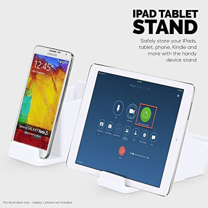 Desk Organizer with Game Controller Holder, Tablet Stand for iPads/iPhones, TV Remote & Pen Storage, Reduce Desktop Clutter, Have All Your Side Table Items in One Space (White) - color: Controller & Tablet White