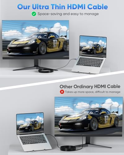 Thin HDMI Cable 6.6FT 8K Slim HDMI Cable, 48Gbps Ultra High Speed Flexible HDMI 2.1 Cord with 8K@60Hz, 4K@60Hz, Dynamic HDR, 3D for Laptop, HDTV, Monitor, Projector, PS5/PS4, Xbox - size: 6FT