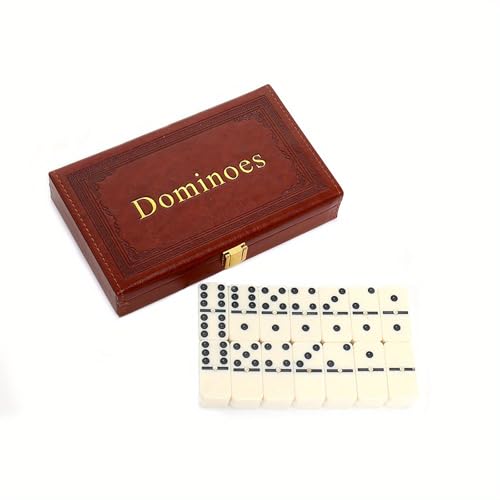 Double 6 Dominoes Set with Spinners, 28 Ivory Tiles & Leatherette Case | Smooth Ivory Tile Finish Durable Storage Case Classic Domino Gameplay Easy Travel Organization