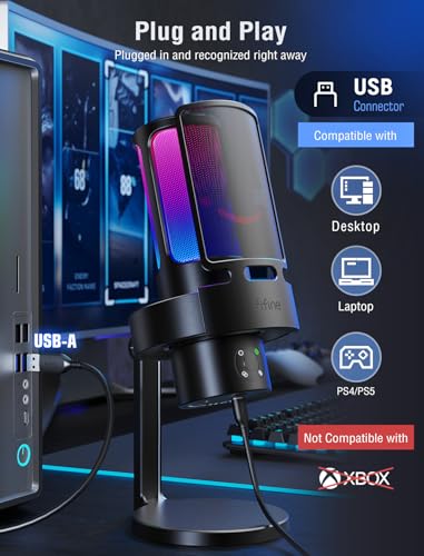FIFINE Gaming USB Microphone Bundle with Arm Stand, RGB Condenser Desktop Mic with 4 Polar Patterns for Streaming, Mic Boom Arm with Heavy Duty Clamp, Suspension Scissor for Voice-Over(A8Plus+CS1)