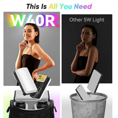 Moman Small LED Camera Light 40W, Full RGB Video Lights with Diffuser, App Control, 2500-9000K, CRI 97+, USB-C Fast Charging, Portable Photography Fill Light for Sony Canon Video Recording