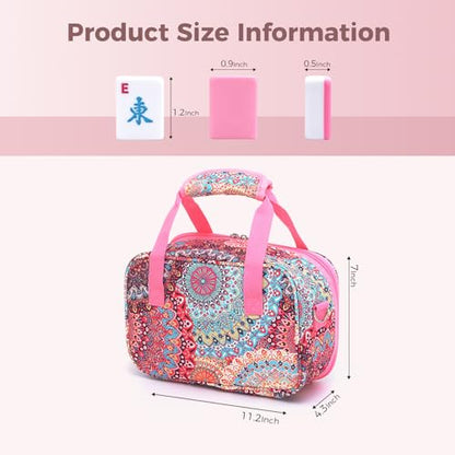 American Mahjong Tile Set with Printed Handbag, 166 Premium Pink Tile and Accessories, Portable and Stylish Mahjong Set, Mahjong Game Set for Travel, Gifts（Pink, No Racks） - color: Pink