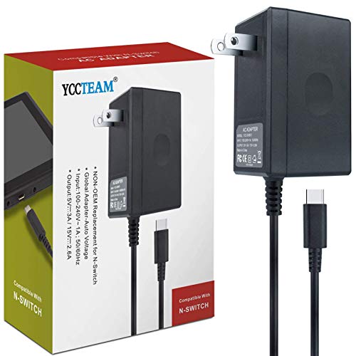 45W Charger for Nintendo Switch, YCCTEAM Charger AC Adapter Power Supply 15V 3A Fast Charging Kit Compatible with Switch OLED/Dock and Pro Controller (Support TV Mode),Black